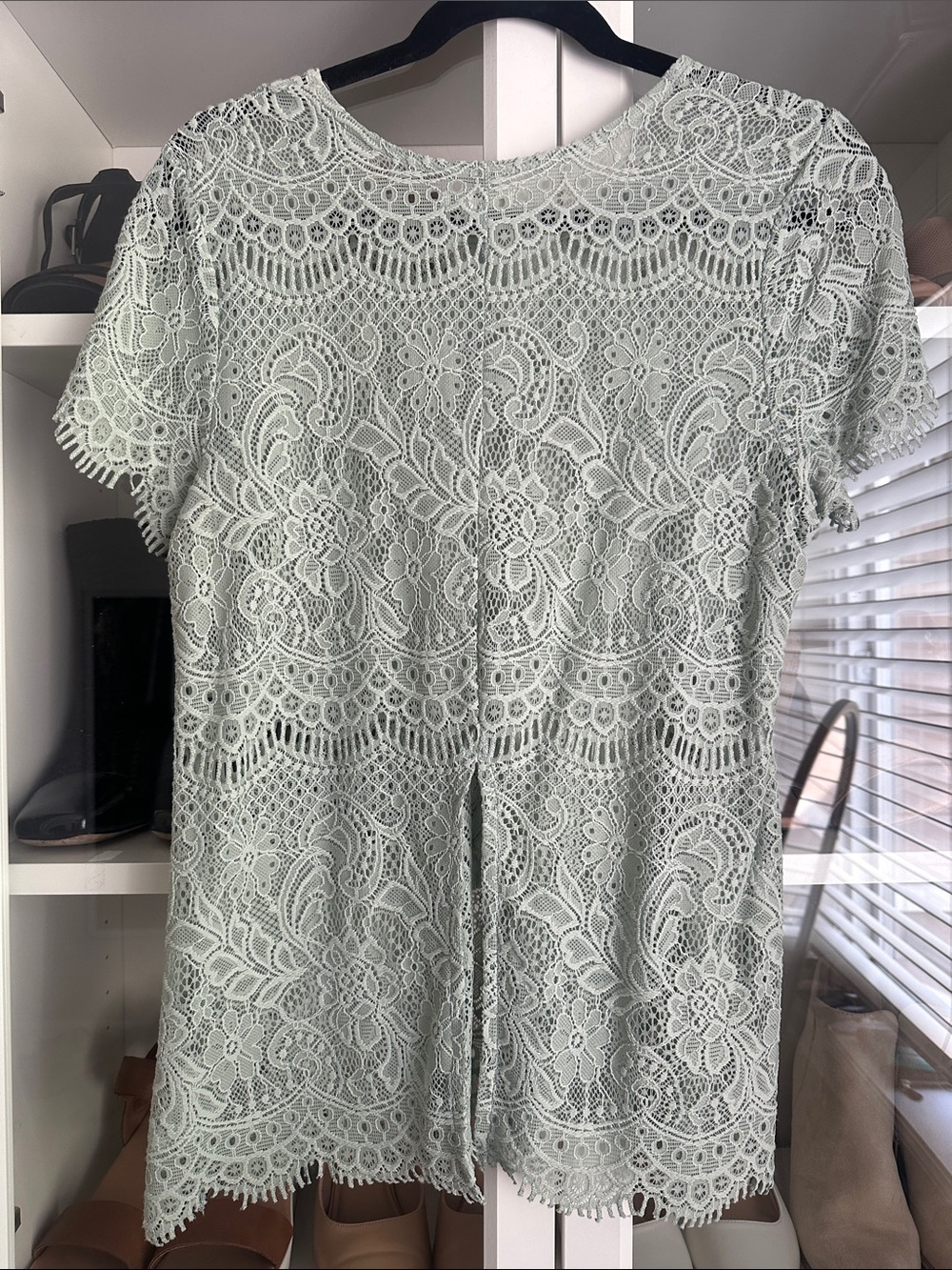 Maurice’s Large Light Sage Sheer Lace Short Sleeve Boho Top - Picture 3 of 5